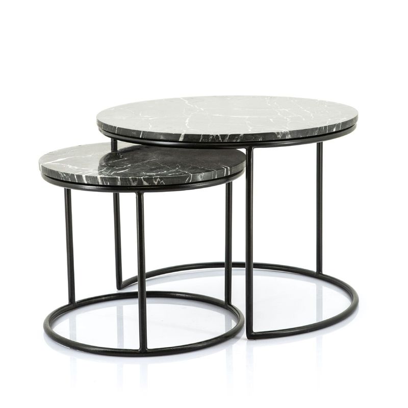Bijzettafelset Romeo rond marmer zwart